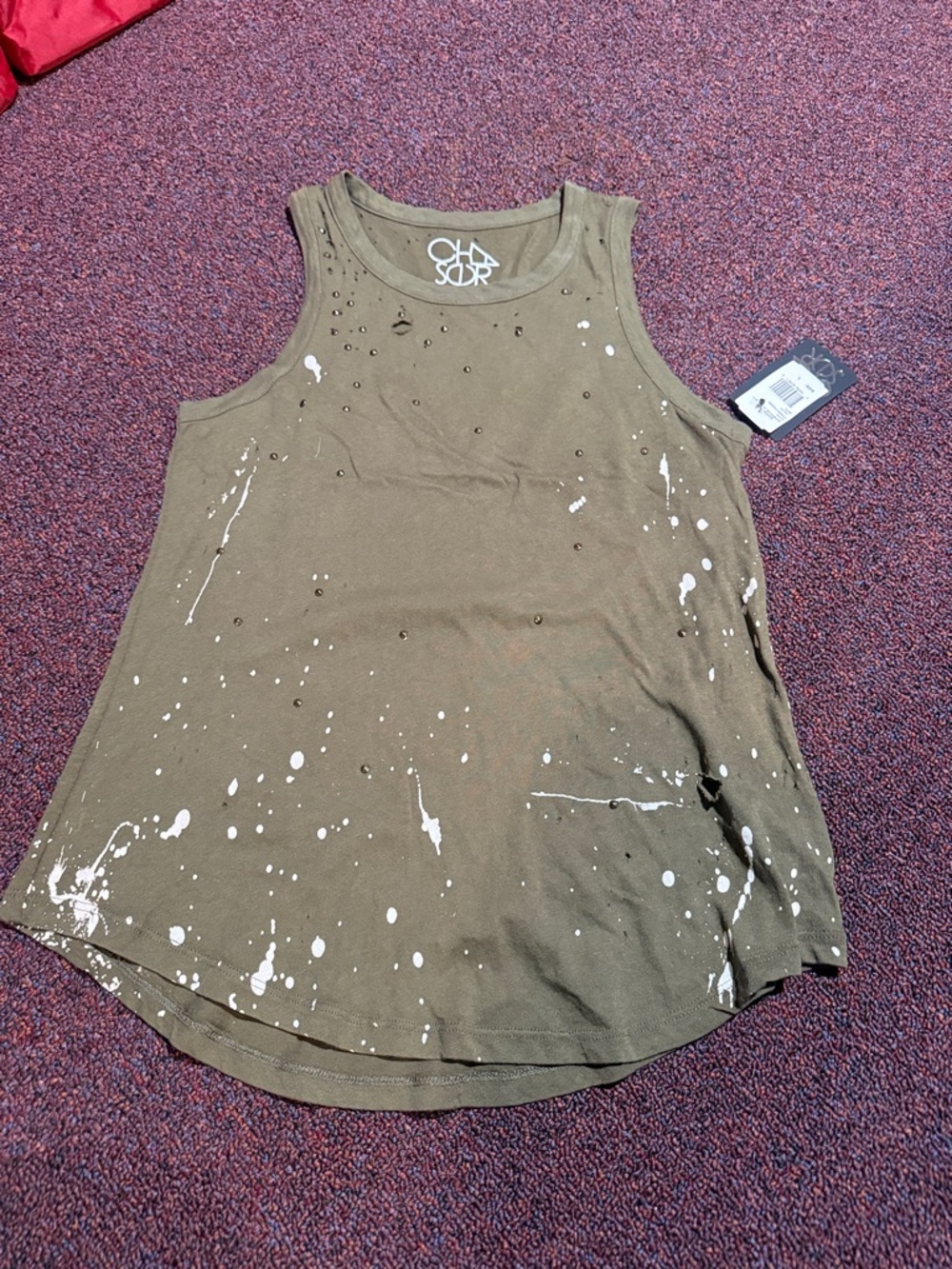 Chaser Olive Green Paint-Splatter Sleeveless Tank
